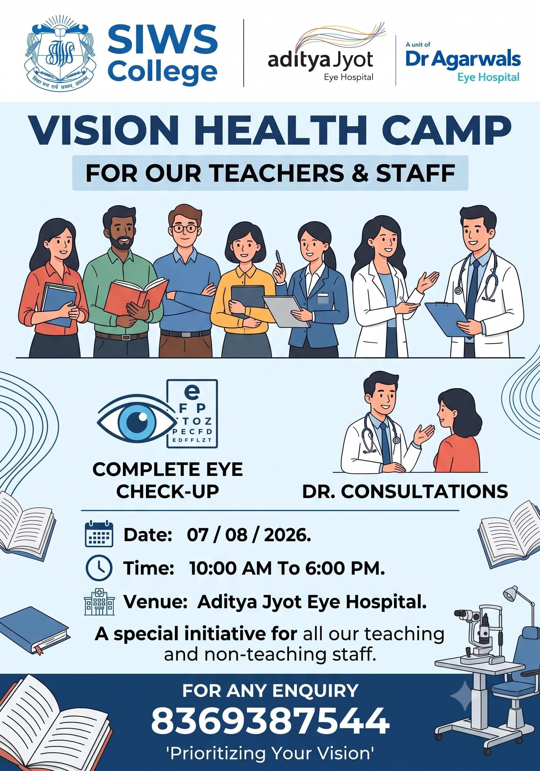 A vision and health camp held at the college for students.