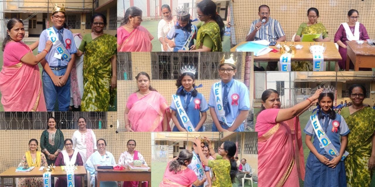 The head boy and head girl investiture — students receiving their sashes and crowns from the staff.
