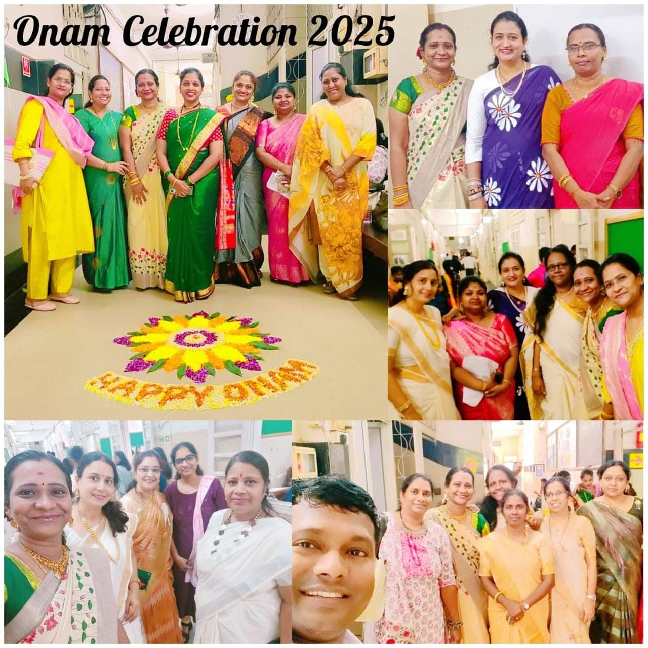 Staff at the Onam celebration, in traditional Kerala dress.