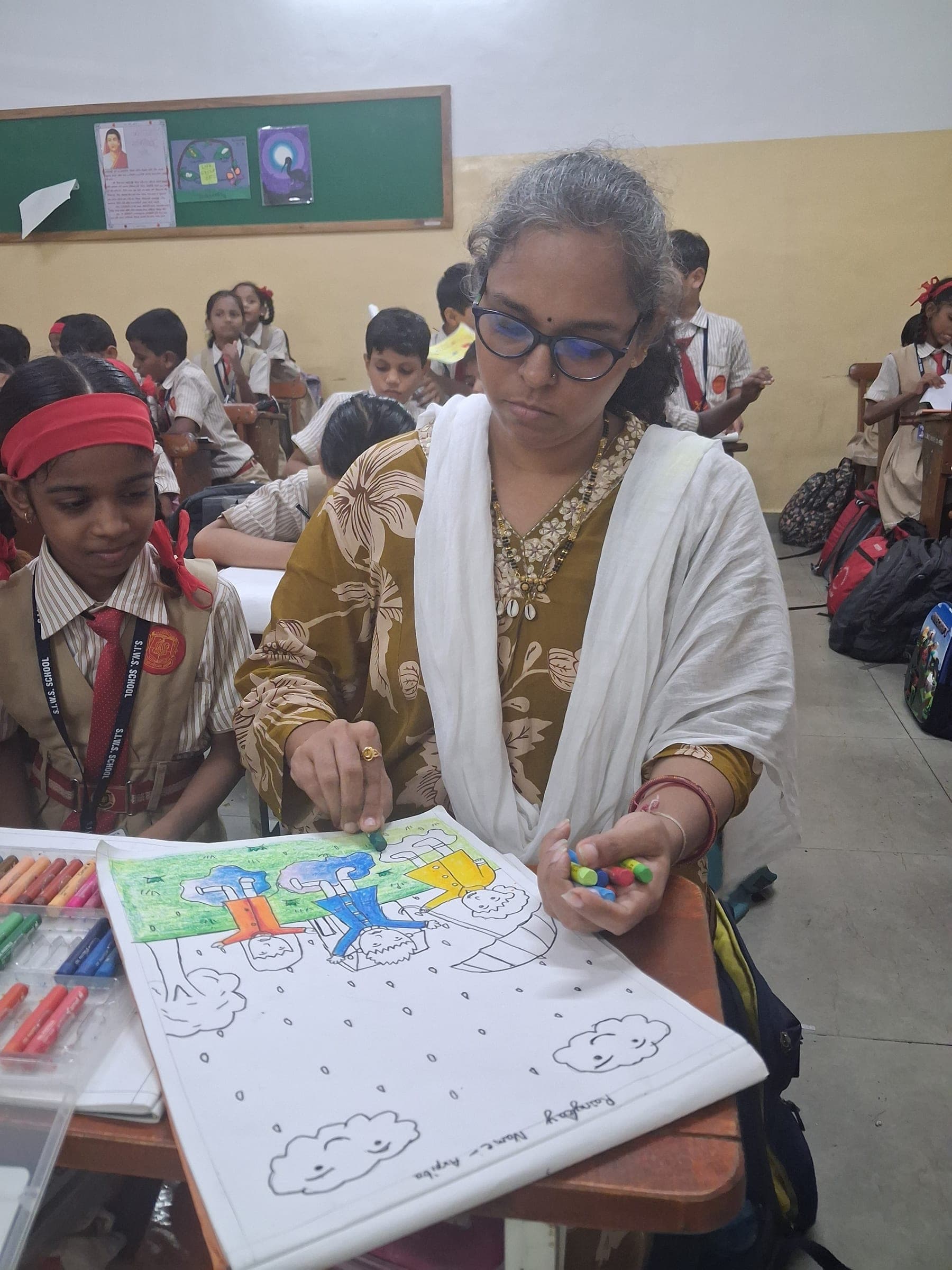 Story telling and art integrated learning at SIWS Primary School, Wadala campus.